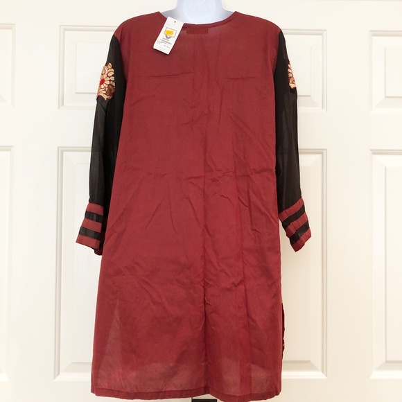NWT Kashkha Authentic Traditional Kurti Kurta Indian Tunic Maroon Gold Black - Picture 2 of 11